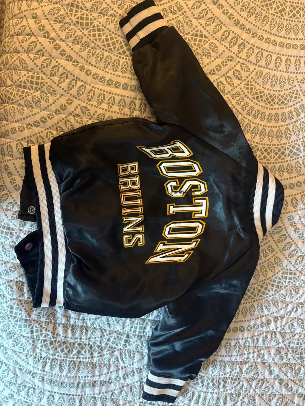 Boston Bruins Kids Black Satin Jacket with Striped Trim